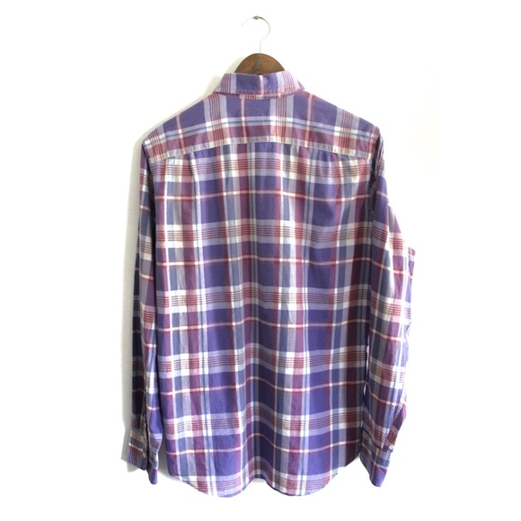 J. Crew Madras Purple Flannel Button Up Preowned Men’s Small - Picture 5 of 6